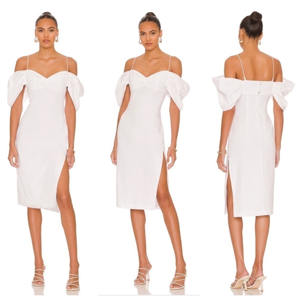 Revolve L’Academie Gemma Midi Dress in White Linen Size XS